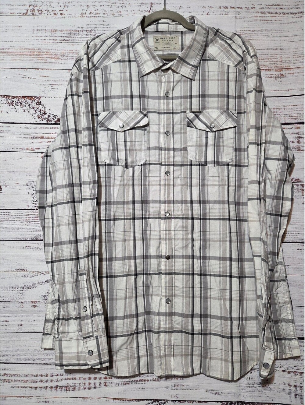 Marc Ecko Men's 2X-Large White Gray Plaid Casual Snap Shirt Long Sleeve